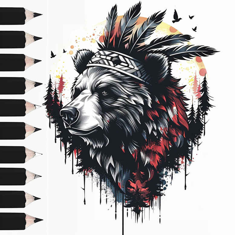 tribal-bear – tattoo design ideas free ai generated – neotraditional-solid-blacks – for-behind-ear – Gallery: bears-inkby-ai