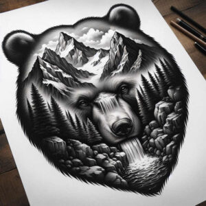 wild-bear-spirit – tattoo design ideas free ai generated – realism-realistic-shadowing – for-lower-leg – Gallery: bears-inkby-ai