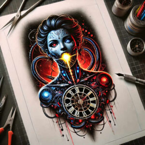 artificial-muscle-tattoo – tattoo design ideas free ai generated – realism-living-skin – for-lower-back – Gallery: biomechanics-inkby-ai