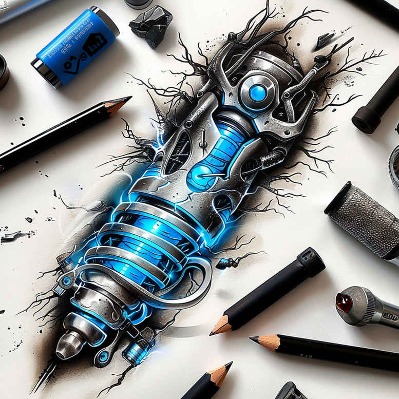 artificial-muscle-tattoo – tattoo design ideas free ai generated – surrealism-phantom-shadows – for-shin – Gallery: biomechanics-inkby-ai