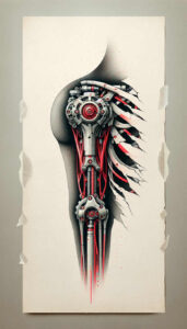 artistic-biomechanical-tattoo – tattoo design ideas free ai generated – realism-cgi-realism – for-calf – Gallery: biomechanics-inkby-ai