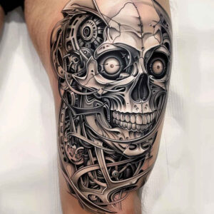artistic-biomechanical-tattoo – tattoo design ideas free ai generated – realism-depth-shading – for-upper-shoulder – Gallery: biomechanics-inkby-ai