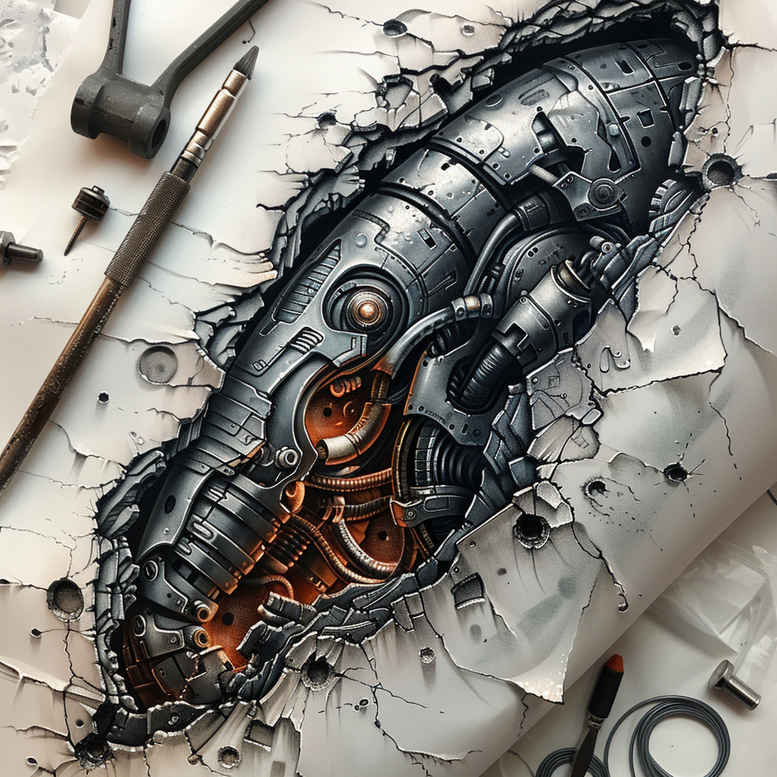 artistic-biomechanical-tattoo – tattoo design ideas free ai generated – surrealism-unearthly – for-knee – Gallery: biomechanics-inkby-ai