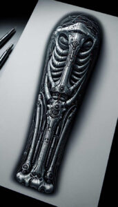 bio-mechanical-pattern – tattoo design ideas free ai generated – neotraditional-bold-texture – for-thigh – Gallery: biomechanics-inkby-ai