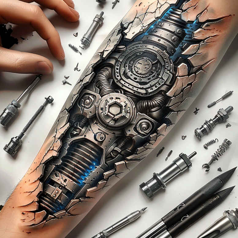 bio-mechanical-pattern – tattoo design ideas free ai generated – neotraditional-clean-fill – for-upper-arm – Gallery: biomechanics-inkby-ai