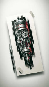 bio-mechanical-pattern – tattoo design ideas free ai generated – neotraditional-subtle-tone – for-upper-thigh – Gallery: biomechanics-inkby-ai