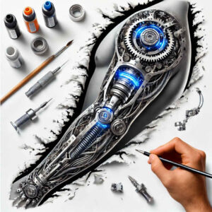 bio-mechanical-pattern – tattoo design ideas free ai generated – realism-realistic-shadowing – for-side – Gallery: biomechanics-inkby-ai