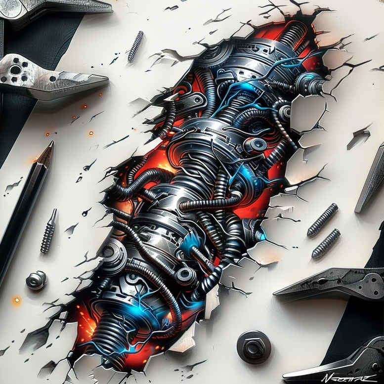 bio-mechanical-pattern – tattoo design ideas free ai generated – surrealism-fantastical – for-calf – Gallery: biomechanics-inkby-ai
