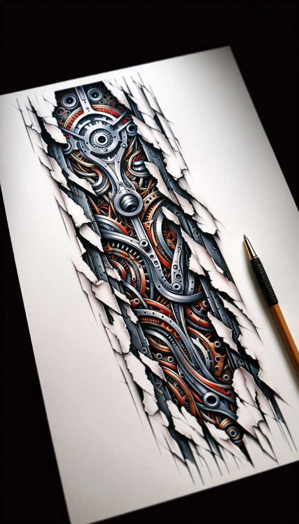 bio-mechanical-pattern – tattoo design ideas free ai generated – surrealism-vibrant-contrasts – for-wrist-side – Gallery: biomechanics-inkby-ai