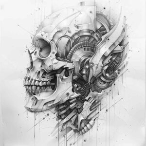bio-robotic-tattoo – tattoo design ideas free ai generated – neotraditional-modern-classic – for-lower-leg – Gallery: biomechanics-inkby-ai