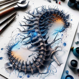 biomech-design – tattoo design ideas free ai generated – neotraditional-contoured-forms – for-forearm – Gallery: biomechanics-inkby-ai