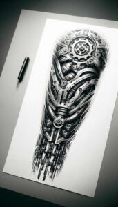 biomech-design – tattoo design ideas free ai generated – realism-skin-realism – for-temple – Gallery: biomechanics-inkby-ai