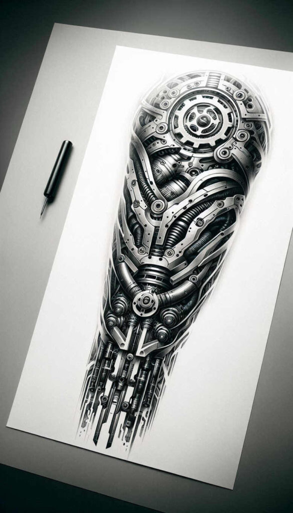 biomech-design – tattoo design ideas free ai generated – realism-skin-realism – for-temple – Gallery: biomechanics-inkby-ai