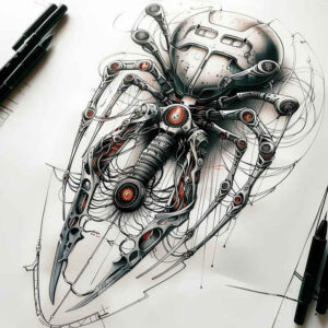 biomech-design – tattoo design ideas free ai generated – surrealism-blurred-edges – for-chest – Gallery: biomechanics-inkby-ai