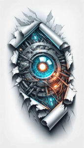 biomech-illustration-tattoo – tattoo design ideas free ai generated – neotraditional-layered-fill – for-outer-arm – Gallery: biomechanics-inkby-ai