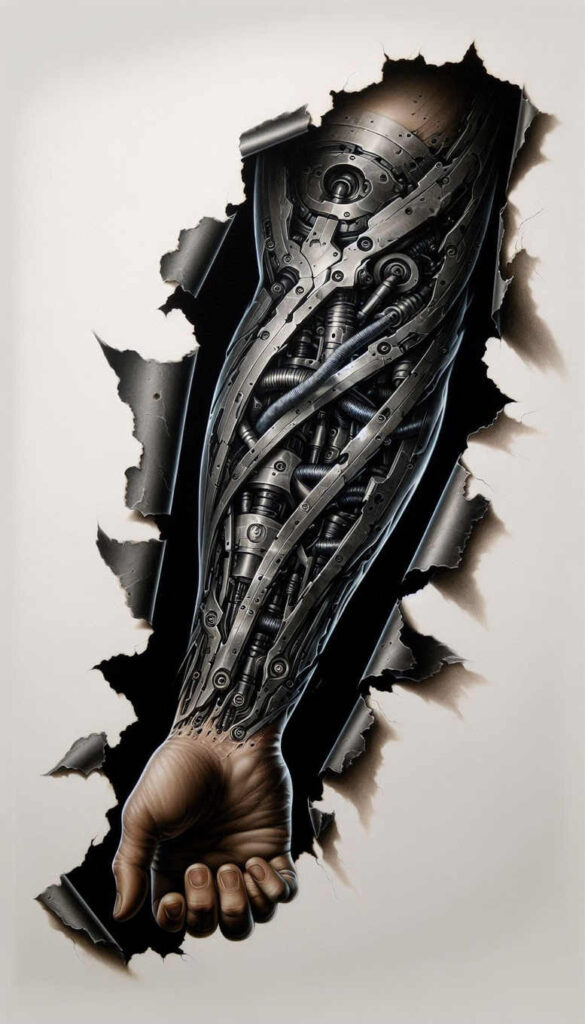 biomech-illustration-tattoo – tattoo design ideas free ai generated – neotraditional-modern-classic – for-forearm – Gallery: biomechanics-inkby-ai