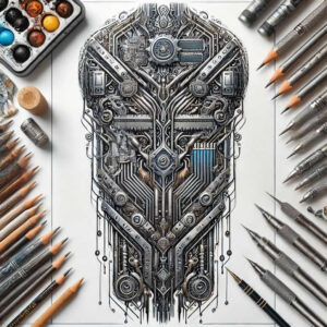 biomechanical-art – tattoo design ideas free ai generated – surrealism-spectral-hues – for-ankle – Gallery: biomechanics-inkby-ai