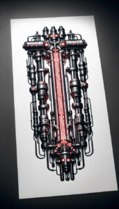 biomechanical-detail-tattoo – tattoo design ideas free ai generated – neotraditional-artistic-contrast – for-sternum – Gallery: biomechanics-inkby-ai