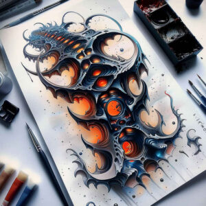 biomechanical-detail-tattoo – tattoo design ideas free ai generated – neotraditional-decorative-detail – for-nape – Gallery: biomechanics-inkby-ai