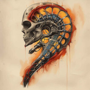biomechanical-detail-tattoo – tattoo design ideas free ai generated – surrealism-phantasmagoric – for-stomach – Gallery: biomechanics-inkby-ai