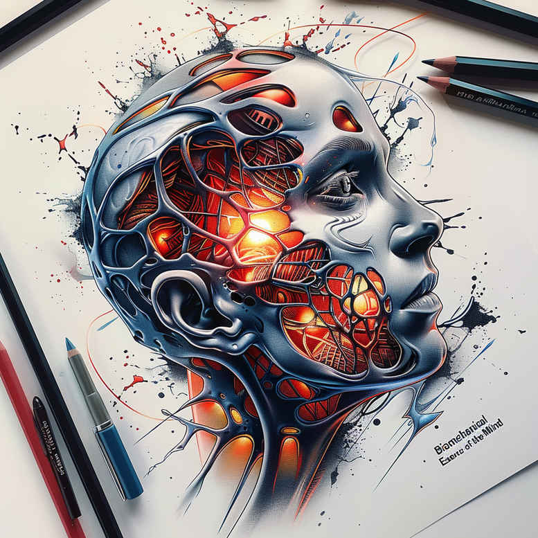 biomechanical-effect-tattoo – tattoo design ideas free ai generated – neotraditional-vibrant-palette – for-stomach – Gallery: biomechanics-inkby-ai