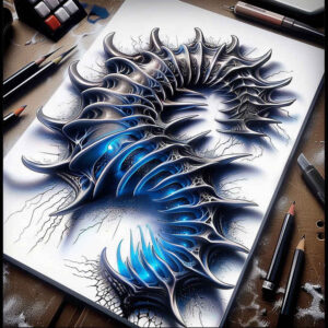 biomechanical-effect-tattoo – tattoo design ideas free ai generated – realism-high-contrast – for-ankle – Gallery: biomechanics-inkby-ai