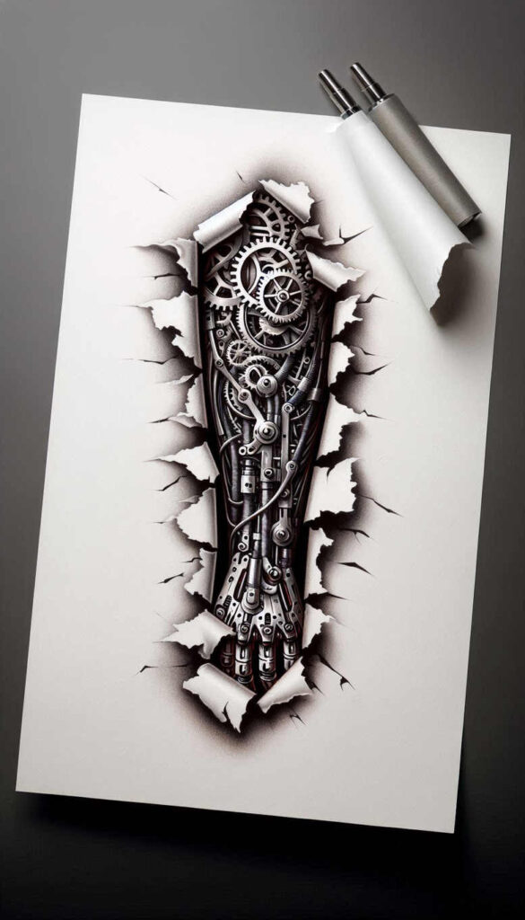 biomechanical-engineering-tattoo – tattoo design ideas free ai generated – neotraditional-layered-fill – for-sternum – Gallery: biomechanics-inkby-ai