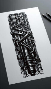biomechanical-lifestyle-tattoo – tattoo design ideas free ai generated – realism-light-and-shadow-play – for-heel – Gallery: biomechanics-inkby-ai