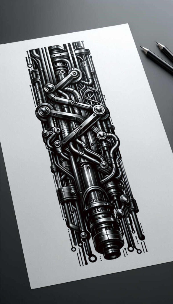 biomechanical-lifestyle-tattoo – tattoo design ideas free ai generated – realism-light-and-shadow-play – for-heel – Gallery: biomechanics-inkby-ai