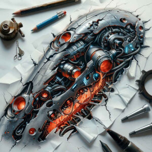 biomechanical-lifestyle-tattoo – tattoo design ideas free ai generated – surrealism-ethereal-glow – for-shin – Gallery: biomechanics-inkby-ai