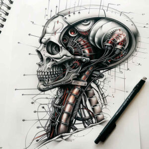 biomechanical-lifestyle-tattoo – tattoo design ideas free ai generated – surrealism-phantasmagoria – for-upper-chest – Gallery: biomechanics-inkby-ai