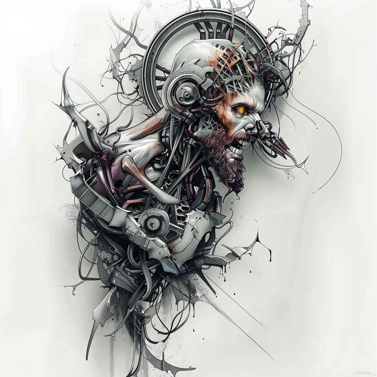 biomechanical-power – tattoo design ideas free ai generated – neotraditional-bold-highlights – for-lower-chest – Gallery: biomechanics-inkby-ai