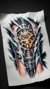 biomechanical-power – tattoo design ideas free ai generated – realism-depth-perception – for-collarbone – Gallery: biomechanics-inkby-ai