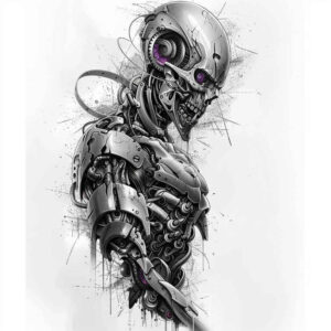 biomechanical-tattoo – tattoo design ideas free ai generated – neotraditional-clear-lines – for-lower-chest – Gallery: biomechanics-inkby-ai