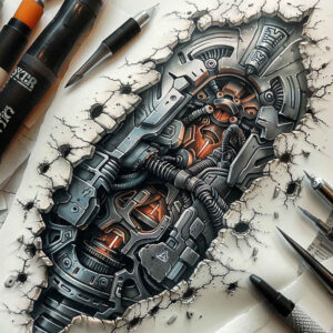 biomechanical-tattoo – tattoo design ideas free ai generated – surrealism-metamorphosis – for-outer-arm – Gallery: biomechanics-inkby-ai