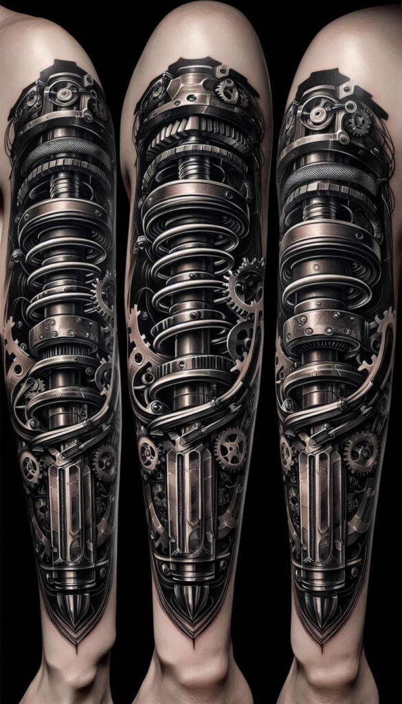 complex-mechanics-tattoo – tattoo design ideas free ai generated – surrealism-translucent-layers – for-back-shoulder – Gallery: biomechanics-inkby-ai