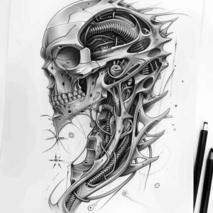 cybernetic-design – tattoo design ideas free ai generated – neotraditional-classic-motifs – for-shoulder-blade – Gallery: biomechanics-inkby-ai