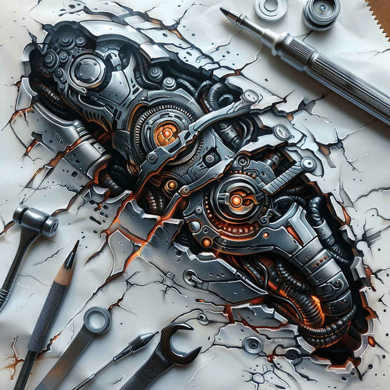 cybernetic-design – tattoo design ideas free ai generated – neotraditional-layered-fill – for-back-of-neck – Gallery: biomechanics-inkby-ai