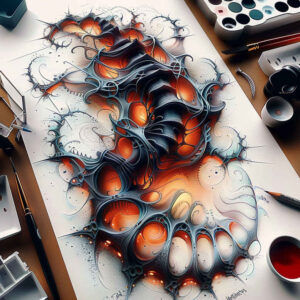 cybernetic-design – tattoo design ideas free ai generated – neotraditional-ornamental – for-knee – Gallery: biomechanics-inkby-ai