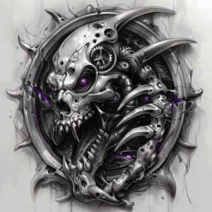 cybernetic-design – tattoo design ideas free ai generated – neotraditional-soft-shadows – for-back – Gallery: biomechanics-inkby-ai