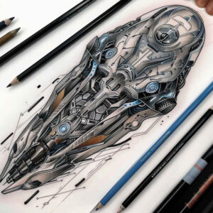 cybernetic-design – tattoo design ideas free ai generated – realism-minimal-grain – for-nape – Gallery: biomechanics-inkby-ai