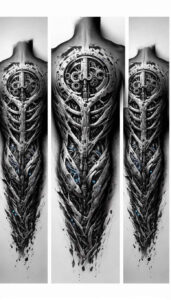 cybernetic-design – tattoo design ideas free ai generated – realism-tactile-shading – for-ankle – Gallery: biomechanics-inkby-ai