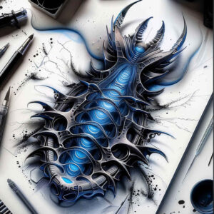 cybernetic-flow-tattoo – tattoo design ideas free ai generated – neotraditional-bold-color – for-heel – Gallery: biomechanics-inkby-ai