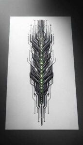 cybernetic-flow-tattoo – tattoo design ideas free ai generated – neotraditional-modern-classic – for-nape – Gallery: biomechanics-inkby-ai
