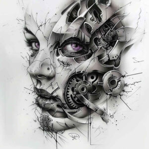 cybernetic-flow-tattoo – tattoo design ideas free ai generated – neotraditional-sharp-edges – for-hand – Gallery: biomechanics-inkby-ai