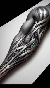 cybernetic-pattern – tattoo design ideas free ai generated – neotraditional-refined-lines – for-collarbone – Gallery: biomechanics-inkby-ai