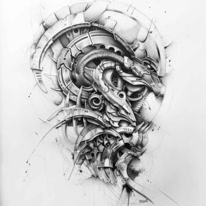 cybernetic-pattern – tattoo design ideas free ai generated – neotraditional-structured-design – for-wrist – Gallery: biomechanics-inkby-ai