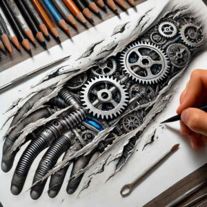 cybernetic-pattern – tattoo design ideas free ai generated – realism-mirrored-effect – for-hip – Gallery: biomechanics-inkby-ai