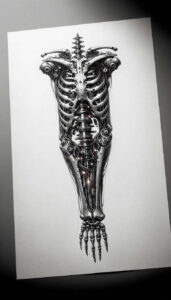cybernetic-pattern – tattoo design ideas free ai generated – surrealism-juxtaposition – for-upper-chest – Gallery: biomechanics-inkby-ai