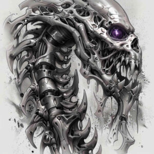 cybernetic-tattoo – tattoo design ideas free ai generated – neotraditional-bold-texture – for-shoulder-blade – Gallery: biomechanics-inkby-ai